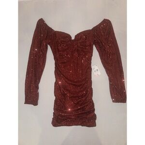 NWT Next Up Long Sleeve Red Wine‎ Sequin Dress Size 7/8